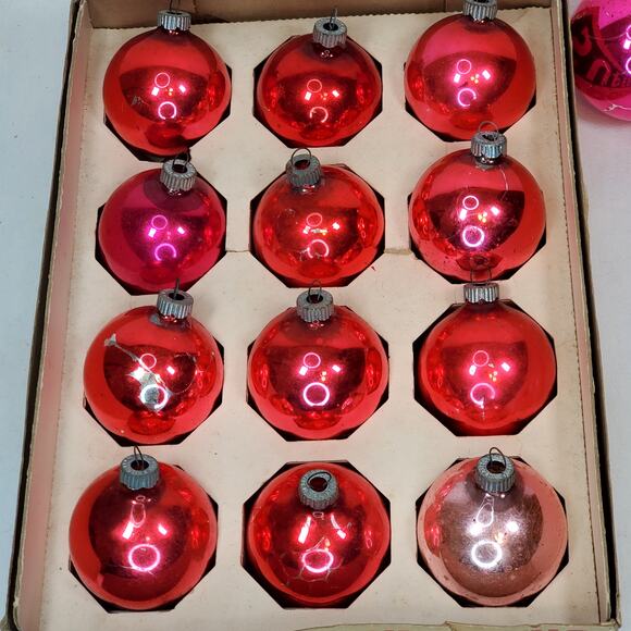 Lot of 12 Vtg Large Shiny Brite Mercury Glass Pink Christmas Ornaments Holiday - Picture 8 of 12